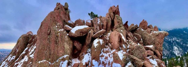 Craggy mountain tops with a dusting of snow